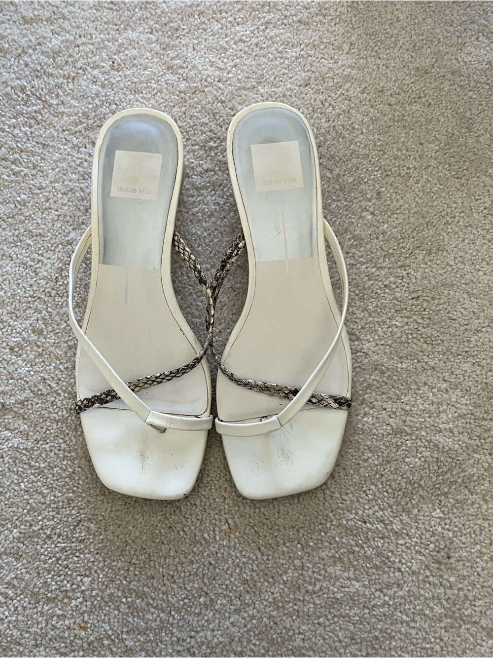 Dolce Vita White Multi Snake Print Leather Sandals - Picture 2 of 5